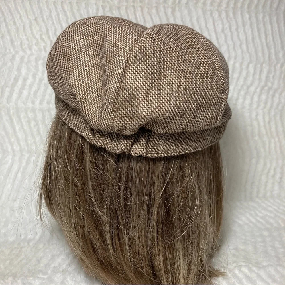 D&Y Newsboy Cap Brown Tweed Button Metallic Thread - Picture 10 of 16